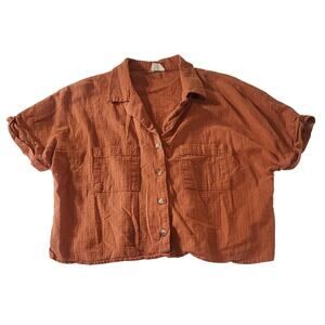 Cotton On Erika Short Sleeve Button Shirt, Small, Terra Cotta, 100% Cotton